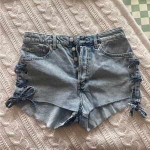 H&M Blue Denim Lace-Up Women Shorts